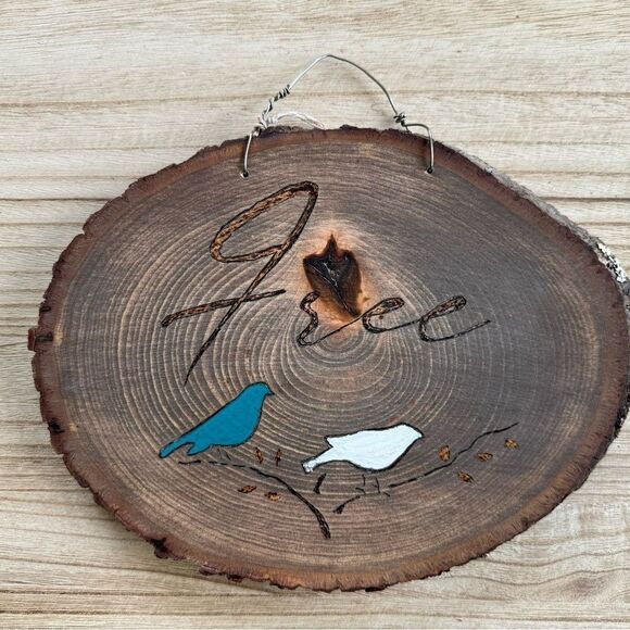 Bird Wall Art Wood Art Boho Home Decor Free Bird Blue Birds Woodburning NEW